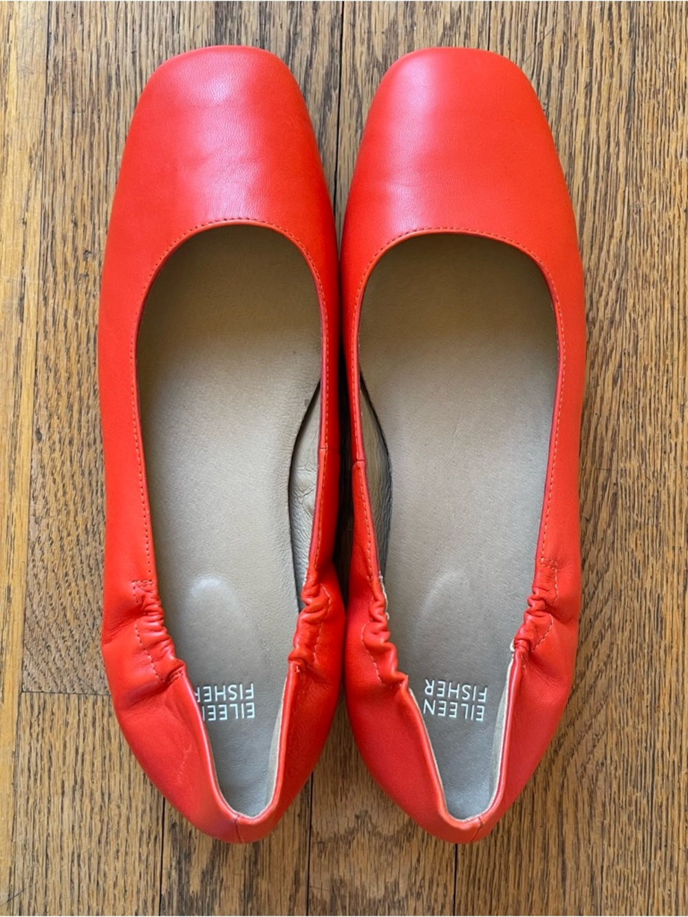 Eileen Fisher Selle Nappa Leather Ballet Flat Red Poppy Size 11 - Picture 2 of 7